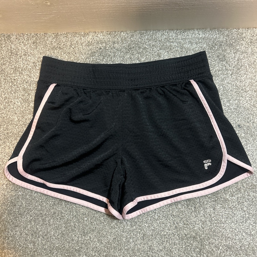 Fila women’s Black Athletic Shorts with Light Pink Trim
